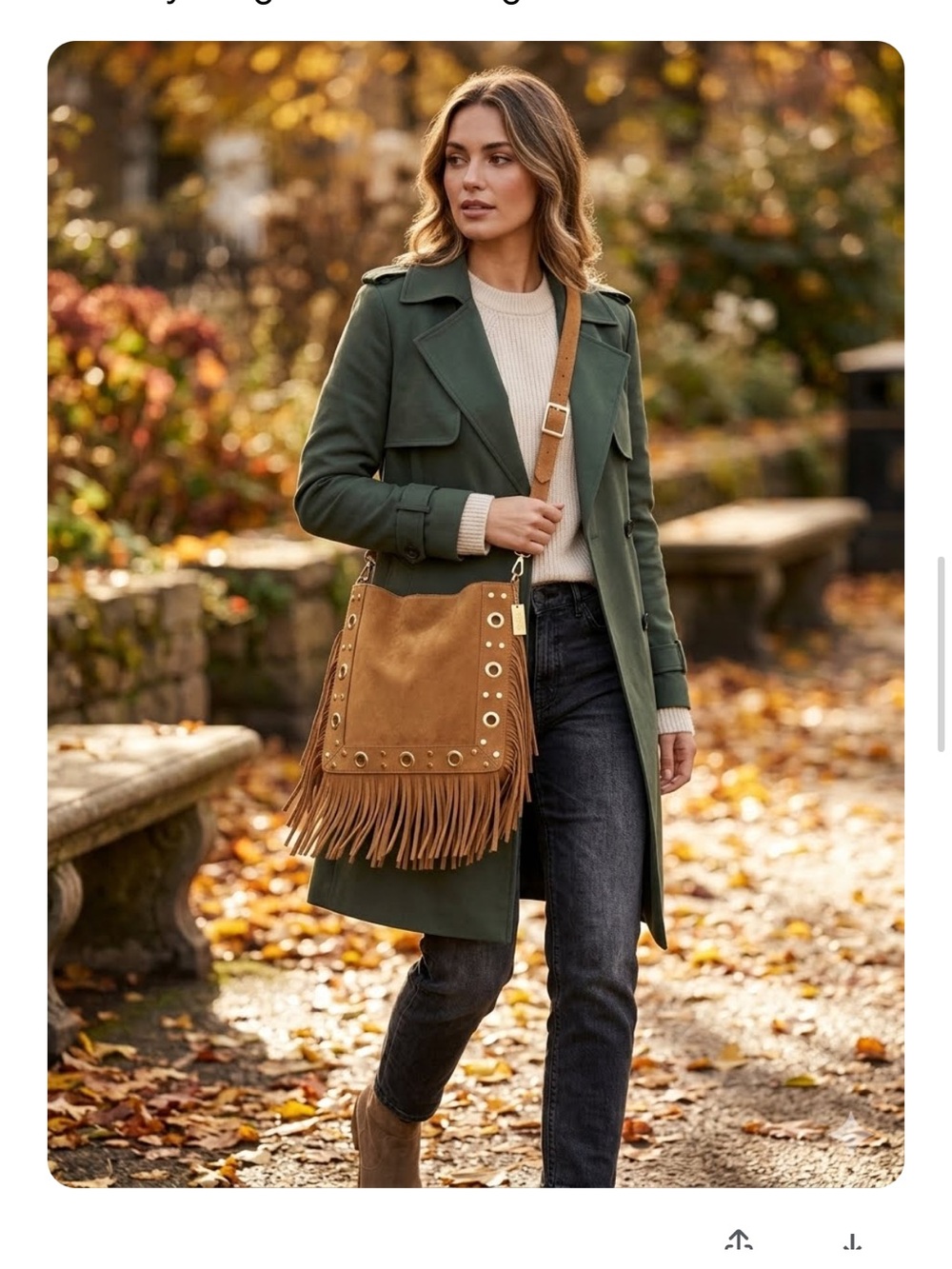 NWT Marlon Firenze Suede Fringe Hobo Bag Grommet Crossbody